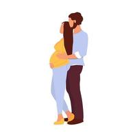 Pregnant woman with husband isolated. The man carefully hugged the pregnant woman. Husband and wife are expecting a baby. Vector illustration