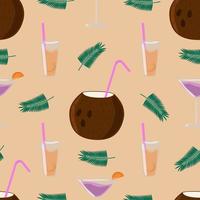 Exotic coconut and cocktail vector seamless pattern