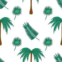 Palm tree and leaves flat vector seamless pattern