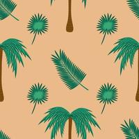 Palm tree and leaves flat vector seamless pattern