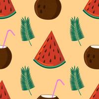 Exotic coconut and watermelon vector seamless pattern