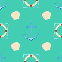 Seashell and anchor vector seamless pattern background