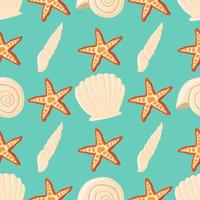 Empty seashell and starfish vector seamless pattern background