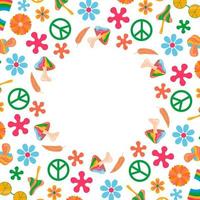 1970 good vibes boho style elements vector frame