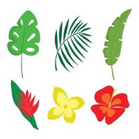 set of tropical leaves and flowers