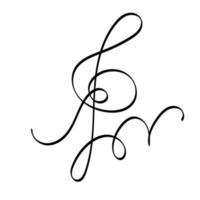 Music key hand-drawn doodle. Element from the science of music. Silhouette. Symbol of melody, vector illustration of black shape