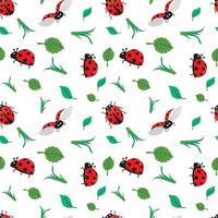 Seamless vector pattern with ladybugs and leaves