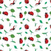 Seamless vector pattern with ladybugs and leaves