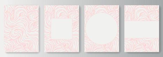 Collection of white backgrounds with pink abstract wavy pattern and frames vector