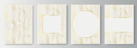Set Collection of white backgrounds with golden lines waves and frames vector