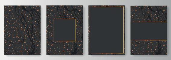 Set Collection of black backgrounds with orange drops dots and frames vector