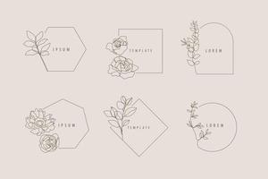 Vector set of luxury line minimalist floral frames, logo design templates and monogram concepts, linear style emblems for fashion, beauty, social net.