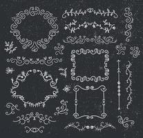 set of vector doodle hand drawn floral black vintage frames