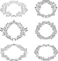 set of vector doodle hand drawn floral black vintage frames