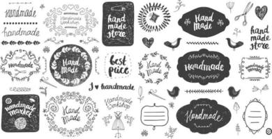Vector set of floral decor, hand drawn doodle frames, dividers, borders, elements. Isolated. Romantic vintage collection