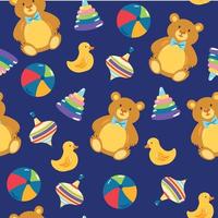 Decorative Bright Seamless Childish Pattern with Toys on Dark Blue Background vector