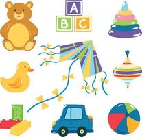 conjunto vectorial de coloridos juguetes para niños diferentes