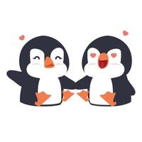 lindo, feliz, pingüinos, pareja, caricatura vector