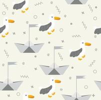 Seagulls with paper boat seamless pattern vector