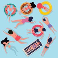 Top view People swimming Summer Flat design set vector