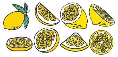 Set of Fresh  lemon with leaf vector