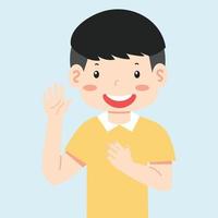 Kid Making a Promise with hand on chest vector