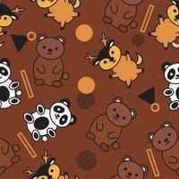 Cute Animal Panda Bear and Deer Seamless Pattern doodle for Kids and baby vector