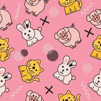 Cute Animal Rabbit Pig and Cat Seamless Pattern doodle for Kids and baby vector