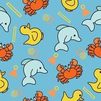 Cute Animal Duck Dolphin and Crab Seamless Pattern doodle for Kids and baby vector