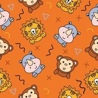 Cute Animal Lion Rhino and Monkey Seamless Pattern doodle for Kids and baby vector