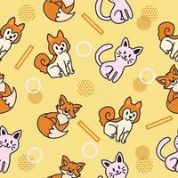 Cute Animal Cat Fox and Dog Seamless Pattern doodle for Kids and baby vector