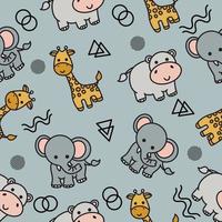 Cute Animal Hippo Elephant and Giraffe Seamless Pattern doodle for Kids and baby vector
