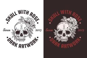 Set Skull Rose Dark illustration Beast Skull Bones Head Hand drawn Hatching Outline Symbol Tattoo Merchandise T-shirt Merch vintage vector