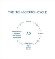 Atopic dermatitis itch-scratch cycle conditions. Eczema-prone skin. Infographics vector illustration.