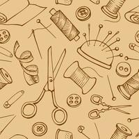 Seamless pattern with sewing tools. Hand drawn illustration converted to vector. vector