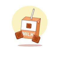 caricatura linda caja de leche con chocolate. ilustración vectorial