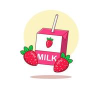 Cute cartoon strawberry milk box. Vector illustration