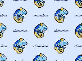 Chameleon cartoon character seamless pattern on blue background.Pixel style vector