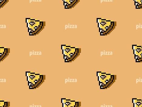 personaje de dibujos animados de pizza de patrones sin fisuras sobre fondo naranja.estilo de píxel vector