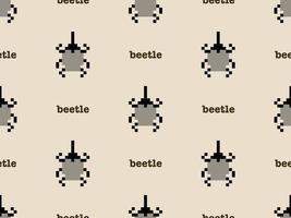 Beetle cartoon character seamless pattern on brown background.Pixel style vector