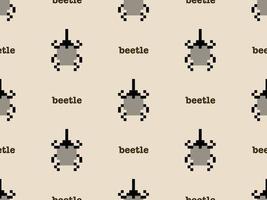 Beetle cartoon character seamless pattern on brown background.Pixel style vector