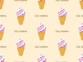 Ice cream cartoon character seamless pattern on yellow background.Pixel style vector