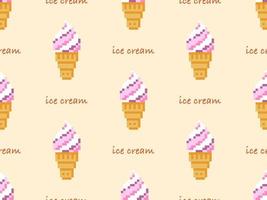 Ice cream cartoon character seamless pattern on yellow background.Pixel style vector