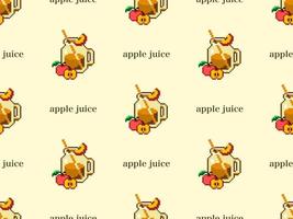 Apple juice cartoon character seamless pattern on yellow background.Pixel style vector