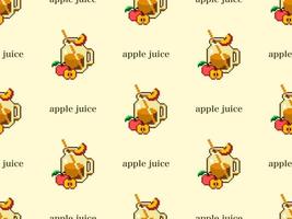 Apple juice cartoon character seamless pattern on yellow background.Pixel style vector