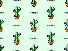 Cactus cartoon character seamless pattern on green background.Pixel style vector