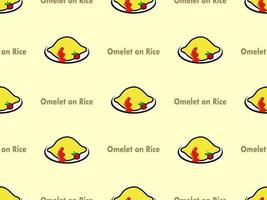 Omelet cartoon character seamless pattern on yellow background. vector