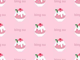 Bing su cartoon character seamless pattern on pink background.Pixel style vector
