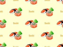 Sushi cartoon character seamless pattern on yellow background.Pixel style vector