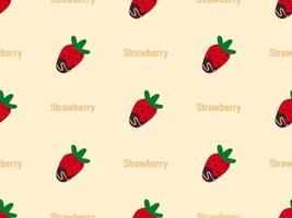 Strawberry cartoon character seamless pattern on yellow background.. vector